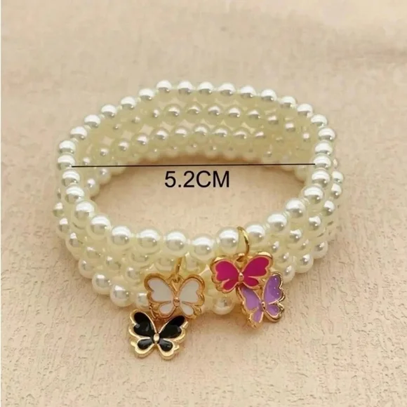 ⚠️Clearance 4pcs Faux Pearl Beaded Butterfly Charm Bracelet SS - Picture 3 of 3